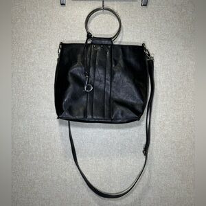 B.O.C Born Concept Black Vegan Leather Tote Bag With Metal Ring Handles